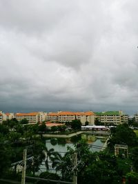 Buildings against cloudy sky