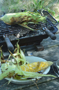 Close-up of food on barbecue grill