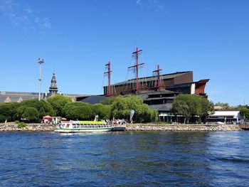 Scenic view of river against clear blue sky