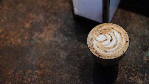 High angle view of coffee on table