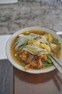 High angle view of meal served in bowl