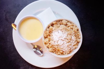 High angle view of breakfast on table