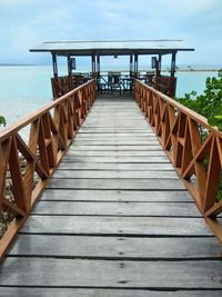 Empty pier over sea against sky