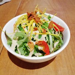 High angle view of salad in plate on table