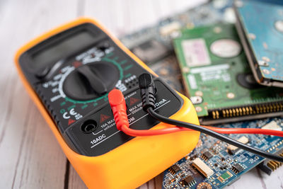 Close-up of electronic device on table