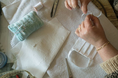 High angle view of woman working