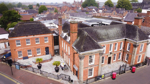 High angle view of buildings in city