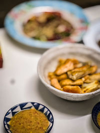 High angle view of food in plate on table