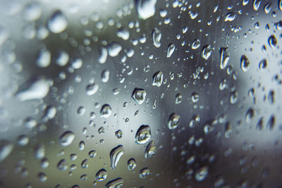 Full frame shot of raindrops on glass window