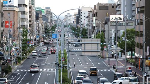 High angle view of traffic on city street