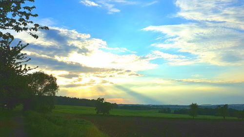 Scenic view of field against sky during sunset