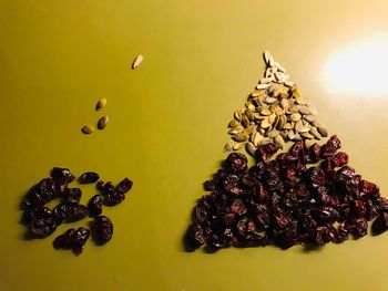 High angle view of berries on table