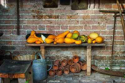 Stack of fruits on wall