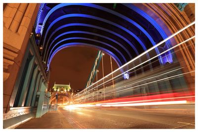 Light trails on road at night