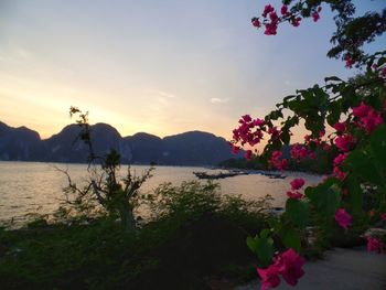 Scenic view of lake against sky during sunset