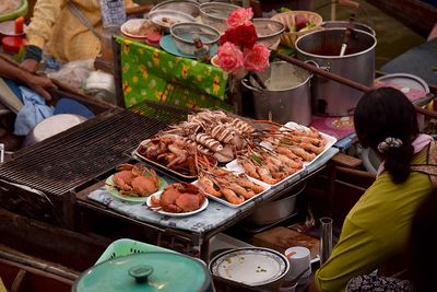 High angle view of food on table