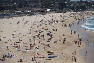 High angle view of crowd at beach