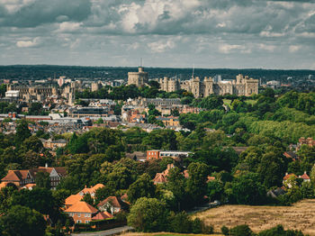 High angle view of townscape against sky