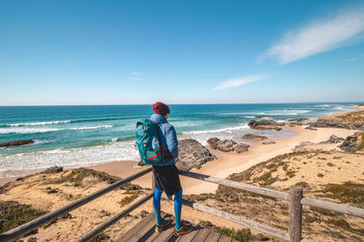 Rear view of man standing on beach