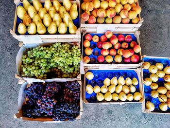 High angle view of fruits for sale at market stall