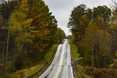 View of country road amidst trees during autumn