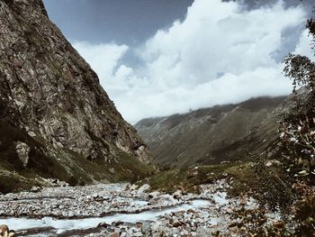 Scenic view of mountains against sky during winter