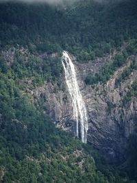 High angle view of waterfall in forest