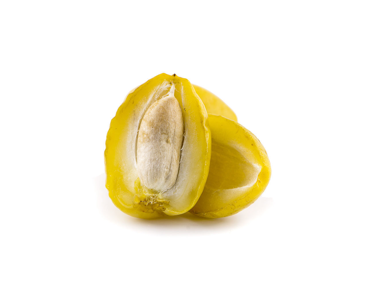 CLOSE-UP OF LEMON SLICE AGAINST WHITE BACKGROUND