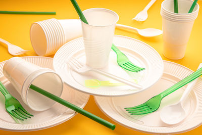 High angle view of breakfast on table