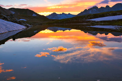 Scenic view of lake against sky during sunset