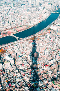 High angle view of city buildings