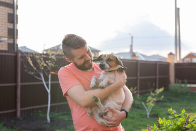 Young man with dog