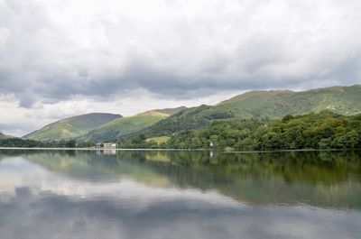 Scenic view of lake and mountains against sky, uk lake district