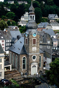 High angle view of buildings in city