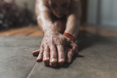 Woman training and stretching outdoors