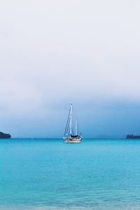 Sailboat sailing on sea against sky