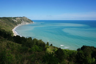 Scenic view of sea against blue sky