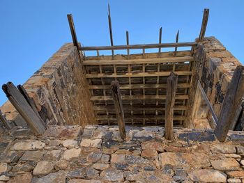 Low angle view of old building against clear sky