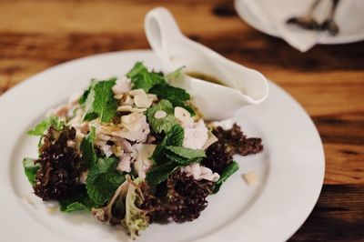 High angle view of salad in plate on table