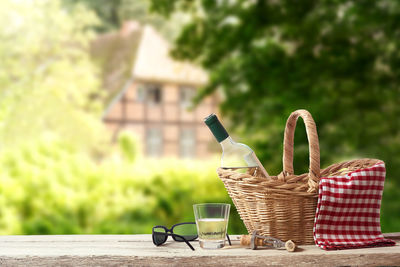 Wicker basket on table