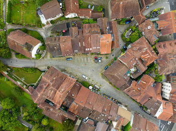 High angle view of buildings in city