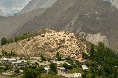 High angle view of buildings and mountains
