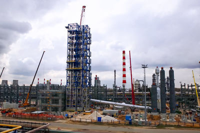 Cranes at construction site against sky