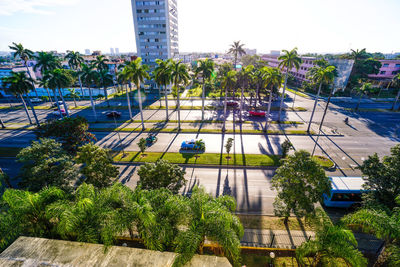 High angle view of swimming pool against buildings in city