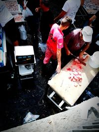 High angle view of people working