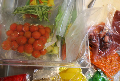 High angle view of fruits on table