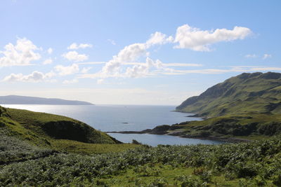 Scenic view of sea and mountains