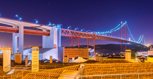 Illuminated bridge against sky at night