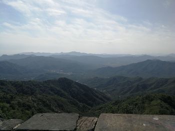 High angle view of mountains against sky