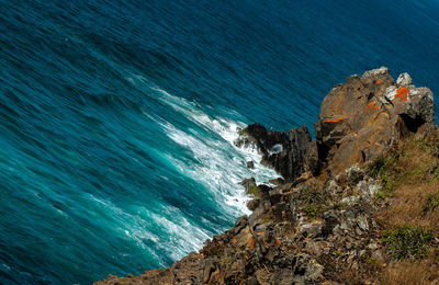 High angle view of rock formation on sea